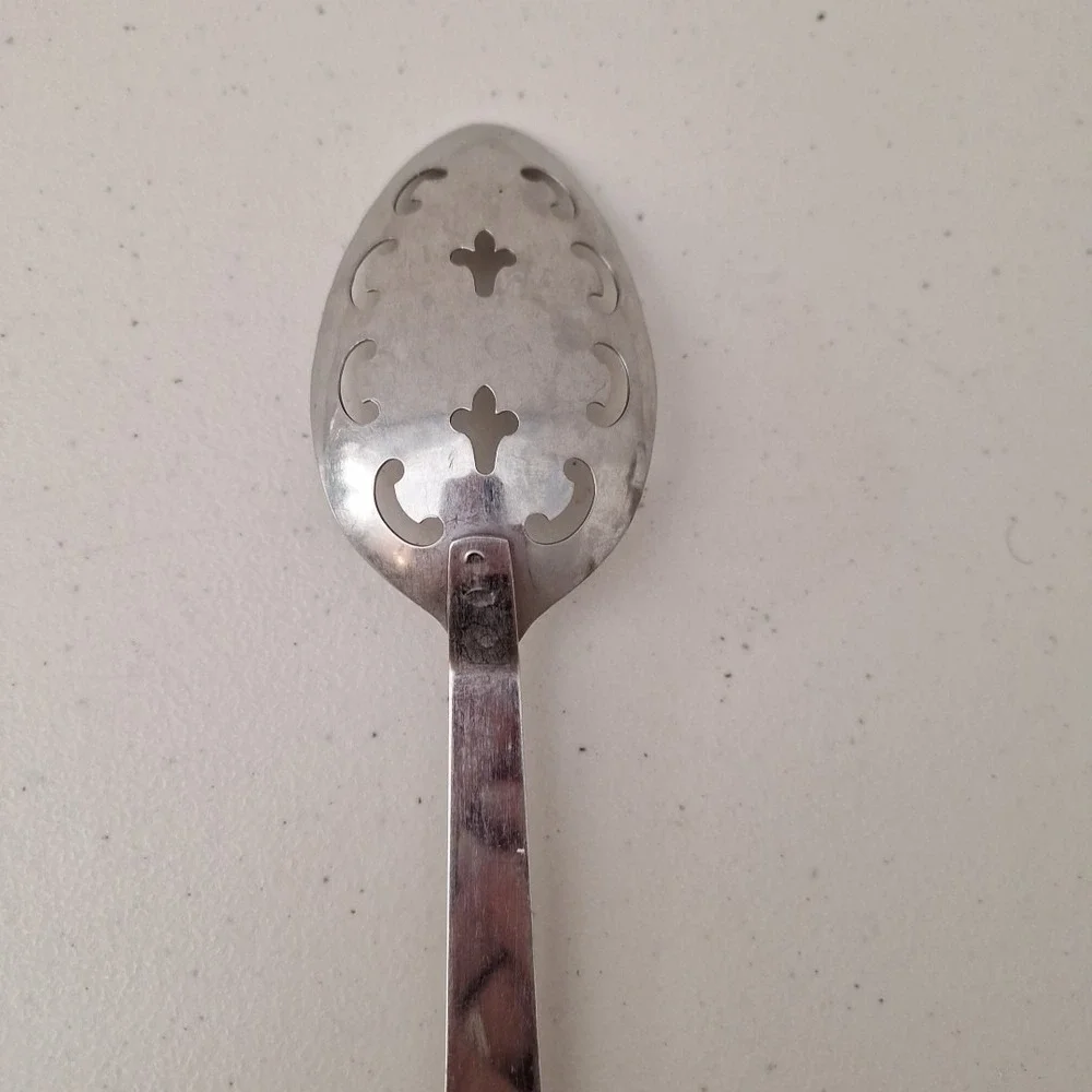 Vintage UTICA Blue Ribbon USA Forge Slotted Spoon Serving Stainless Steel  12
